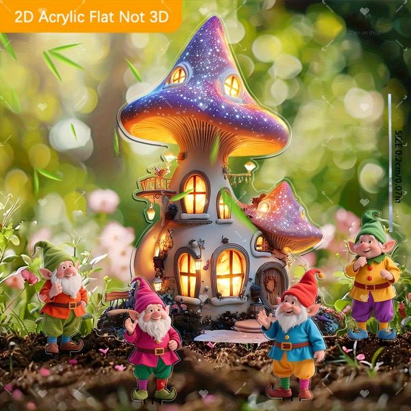 2D Flat, 5pcs Fairy Tale Dwarf and Dreamy Mushroom House Acrylic Bohemian Garden Decorations for Outdoor Use in Gardens, Lawns, Potted Plants, Perfect Holiday Gift Suitable for All 11 Festivals, 2D Flat - Image 7