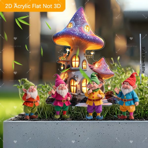 2D Flat, 5pcs Fairy Tale Dwarf and Dreamy Mushroom House Acrylic Bohemian Garden Decorations for Outdoor Use in Gardens, Lawns, Potted Plants, Perfect Holiday Gift Suitable for All 11 Festivals, 2D Flat - Image 5