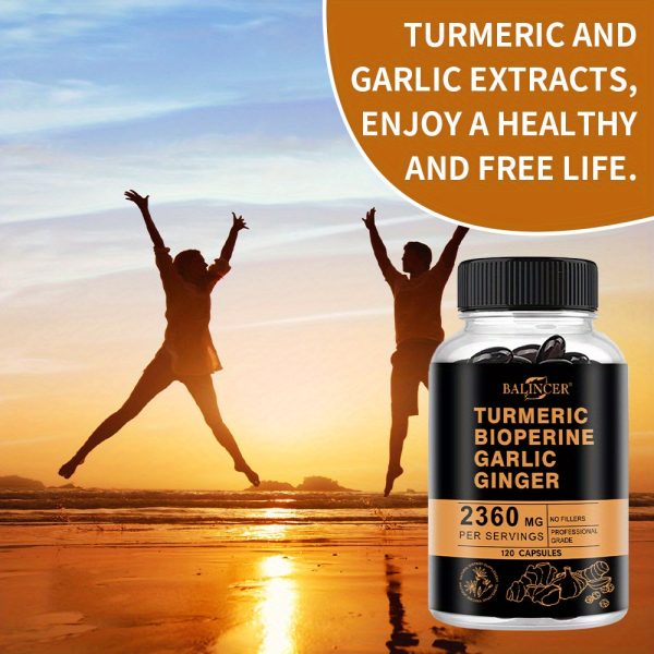 Turmeric Softgels, 2600 for MG Per Serving - with Garlic, Ginger & Black Pepper - Joint & Bone Health Support, 120 Capsules - Image 3