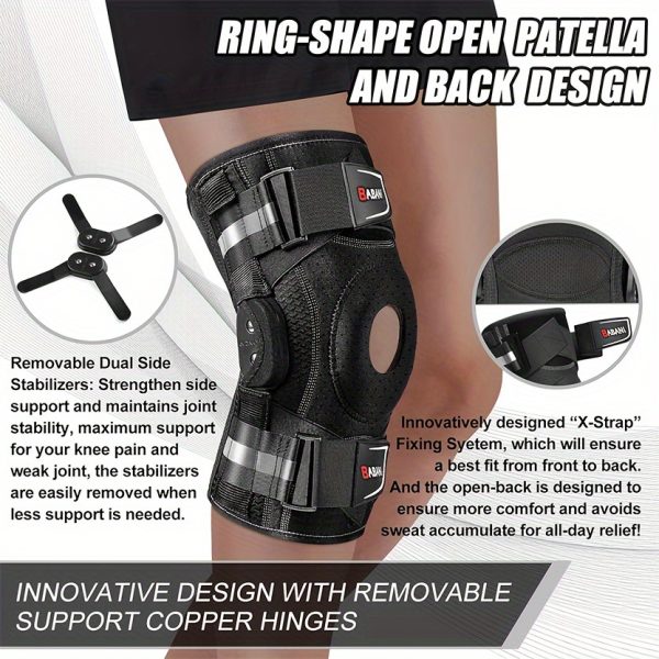 Professional Knee Braces with Adjustable Straps & Compression System - Black Textile Material for Runners, Gym Workouts - Ergonomic Knee Support with Padded Comfort & Stability, Knee Braces for Running, Sports Knee Protection, Secure Fit Design, Durable Construction - Image 5