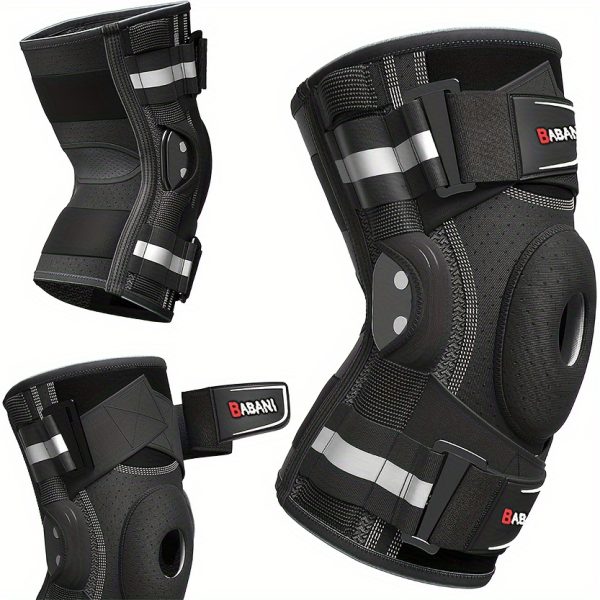 Professional Knee Braces with Adjustable Straps & Compression System - Black Textile Material for Runners, Gym Workouts - Ergonomic Knee Support with Padded Comfort & Stability, Knee Braces for Running, Sports Knee Protection, Secure Fit Design, Durable Construction - Image 4