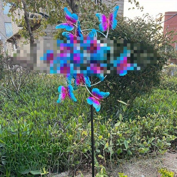 Metal Wind Spinner with Vibrant Blue & Purple Butterfly Garden Decor - Wind-Powered Outdoor Art for Patio, Yard, Terrace - No Batteries Needed, Garden Wind Spinner, Yard Decoration, Whimsical Design, Intricate Craftsmanship - Image 8
