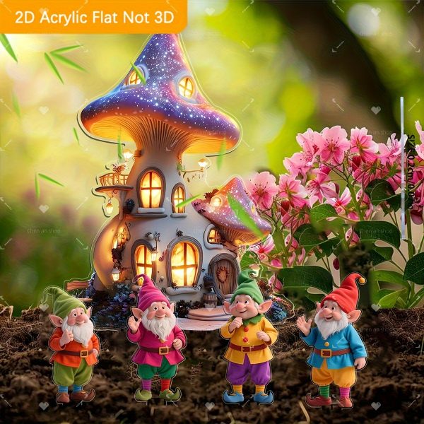 2D Flat, 5pcs Fairy Tale Dwarf and Dreamy Mushroom House Acrylic Bohemian Garden Decorations for Outdoor Use in Gardens, Lawns, Potted Plants, Perfect Holiday Gift Suitable for All 11 Festivals, 2D Flat - Image 9