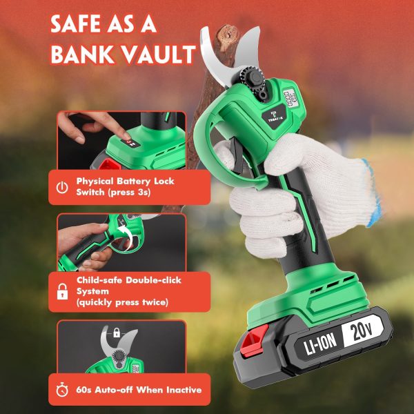 20V Electric Pruning Shears, Cordless Electric Scissors with 2pcs Rechargeable Lithium Battery Powered & 2 Blades, Cutting Diameter Electric Pruning Shears Cordless - Image 6
