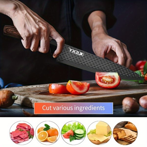 Professional 6pcs Kitchen Knives Set, Chef, Cleaver, Slicer, Utility Knife Peeler& Scissors Stainless Steel Ultra Sharp with Non-Stick Ergonomic Wood Handle Cooking Chef Knife Set for Home Travel Vegetable, Meat, Fruit Gift Box - Image 9