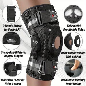 Professional Knee Braces with Adjustable Straps & Compression System - Black Textile Material for Runners, Gym Workouts - Ergonomic Knee Support with Padded Comfort & Stability, Knee Braces for Running, Sports Knee Protection, Secure Fit Design, Durable Construction
