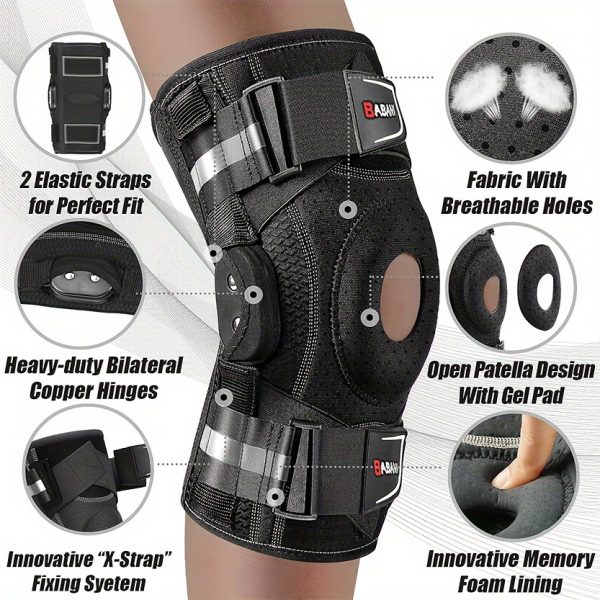 Professional Knee Braces with Adjustable Straps & Compression System - Black Textile Material for Runners, Gym Workouts - Ergonomic Knee Support with Padded Comfort & Stability, Knee Braces for Running, Sports Knee Protection, Secure Fit Design, Durable Construction
