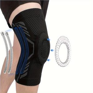 Professional Knee Brace with Patella Pad and Side Stabilizers- Adjustable Compression Sleeve for Running, Exercise, and Injury Support, Black Knee Brace with Flexible Metal Straps for Stability and Comfort, Breathable Fabric