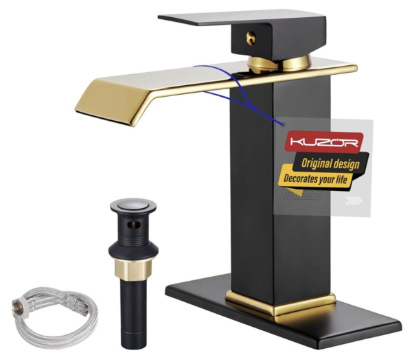 Waterfall Bathroom Faucets 1 Hole Single Handle, Matte Black