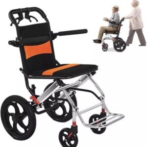 Ultralightweight Foldable Transport Wheelchair Double Handbrake. Red Seat