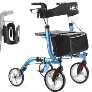 HEAO Rollator Walker with Seat for Seniors, 10" Wheels Walker, Lightweight