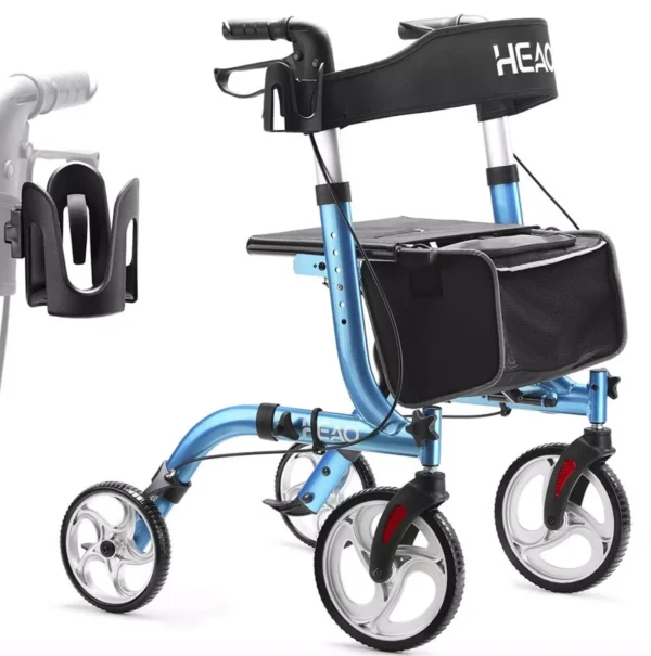 HEAO Rollator Walker with Seat for Seniors, 10" Wheels Walker, Lightweight